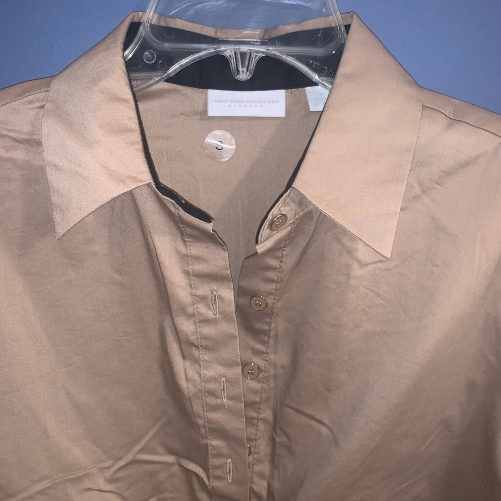 New York and Company tan long sleeve button down shirt - Picture 3 of 11